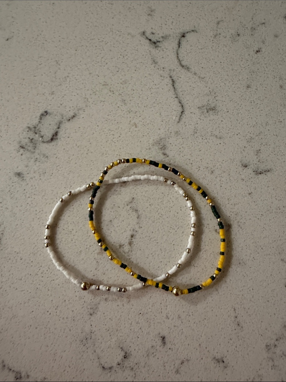 Two-Pack Women's Beaded Stretch Bracelets in White and Yellow